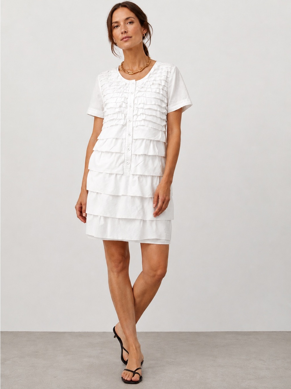 J. Crew White Ruffled Cotton Shift Dress Size 12